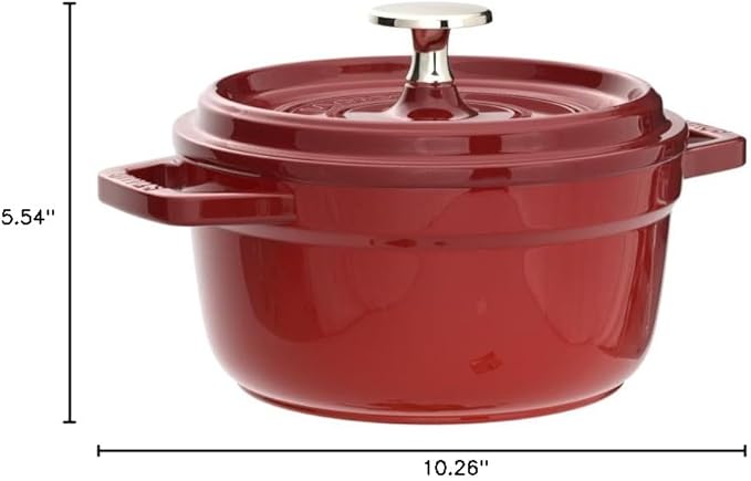 STAUB Cast Iron Roaster/Cocotte, Round, 20 cm, 2.24 L, Cherry Red
