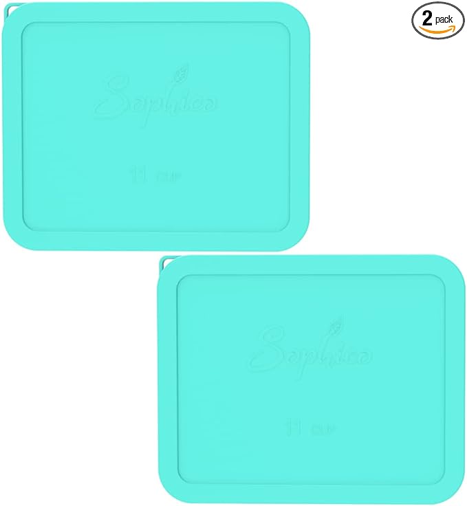 Sophico 11 Cup Rectangle Silicone Storage Cover Lids Replacement for Pyrex 7212-PC Glass Bowls, Container not Included (MINT- 2PACK)