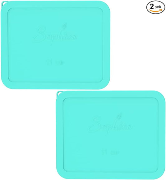Sophico 11 Cup Rectangle Silicone Storage Cover Lids Replacement for Pyrex 7212-PC Glass Bowls, Container not Included (MINT- 2PACK)