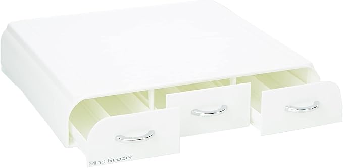 Mind Reader Single Serve Coffee Pod Organizer with 3 Drawers, 36 Pod Capacity, Countertop, 12.25"L x 13.5"W x 2.5"H, White (Pack of 8)