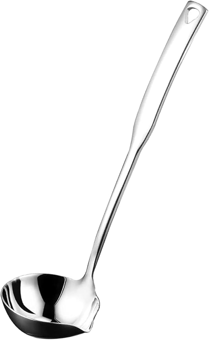 Soup Ladle 304 Stainless Steel Heavy Ladle with Pour Spout for Soups, Serving, Cooking, Stews and More 11.8 inch 1-Piece(Colour:Silver)
