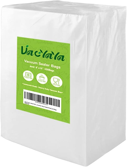 VacYaYa 4mil 200 Pint Size 6 x 10 Inch Vacuum Sealer Storage Bags for Food,Vac Seal a Meal Bags with BPA Free and Heavy Duty Sous Vide Vaccume Seal Safe PreCut Bag