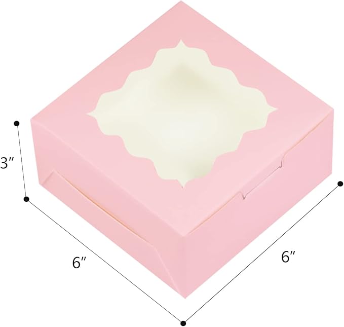 Bakepacker Pink 30-Packs Bakery Boxes with Window 6x6x3 inches Thick & Sturdy Macaroon Pastry Boxes Cookie Boxes for Bakerys