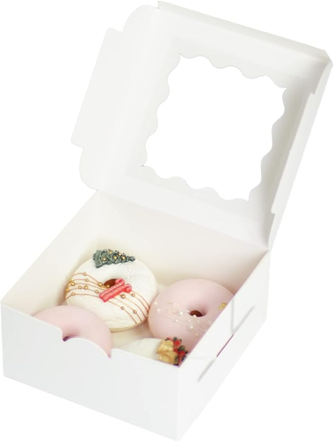 Bakepacker White 30-Packs Bakery Boxes with Window 6x6x3 inches Thick & Sturdy Macaroon Pastry Boxes Cookie Boxes for Bakerys