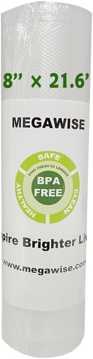 2023 Updated Vacuum Sealer Machine, MEGAWISE Food Sealer w/Starter Kit, Dry & Moist Food Modes, Compact Design with 10 Vacuum Bags & Bulit-in Cutter(Grey) & Vacuum Sealer Bags (8''x 21.6')