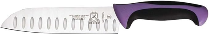 Mercer Culinary Millennia Color Handle Cutlery 7" Santoku Knife (Granton Edge) Purple