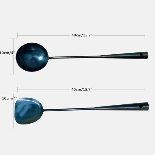 Traditional Hand Made spatula & Ladle Wok Tool Set,Chinese Iron Ladle & spatula,15.8in inches wok utensils