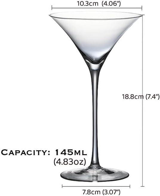 Hand Blown Crystal Martini Glasses, Long Stem Cocktail Glass, 4.8 oz, Set of 4, Clear
