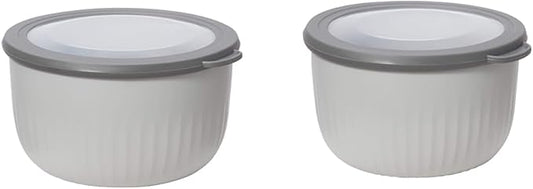Oggi 2.6qt & 1.4qt Plastic Prep, Store & Serve Bowls with Lids, Lt Gray