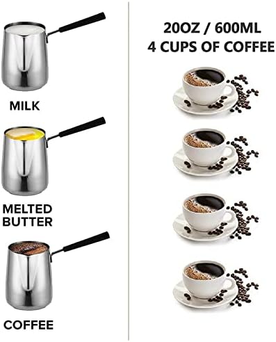 Butter Coffee Milk Warmer Mini Butter Melting Pot Turkish Coffee Warmer and Butter Melting Pot, Stainless Steel, 20-Ounce Capacity (600ML)