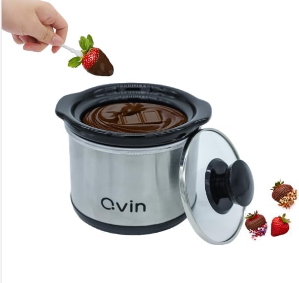 Mini Slow Cooker 0.65qt(20oz) warmer, fondue pot set,chocolate melting pot (stainless steel)… (S/S)