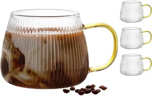 Vintage Ribbed Coffee Mugs, Set of 4 (16 oz) - Vertical Stripes Design for Hot and Cold Beverages (Set of 4)