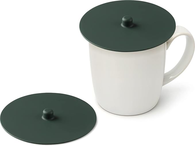 Carrotez 2 Pack Silicone Cup Cover Lids, 4.3 Inch Mug Covers, Reusable Silicone Coffee and Tea Cup Lids - Green