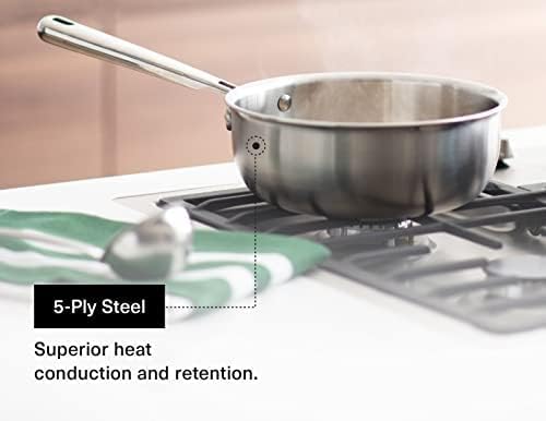 Misen 5-Ply Stainless Steel Saucier with Lid– Induction-Compatible Pan with Curved Sides for Smooth Stirring - Oven Safe to 800F – Even Heat Distribution & Ergonomic Handle - 3 QT