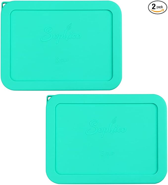 Sophico 6 Cup Rectangle Silicone Storage Cover Lids Replacement for Pyrex 7211-PC Glass Bowls, Container not Included (Mint)