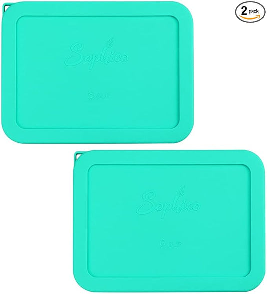 Sophico 6 Cup Rectangle Silicone Storage Cover Lids Replacement for Pyrex 7211-PC Glass Bowls, Container not Included (Mint)