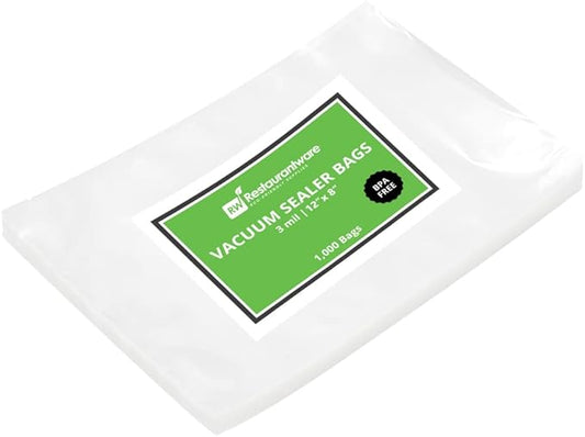 Restaurantware Fresh Hero 12 x 8 Inch Vacuum Sealer Bags 100 Food Storage Bags - 3 mil Thick Microwavable Clear Plastic Sous Vide Bags Freezable For Storing Food Or Sous Vide Cooking