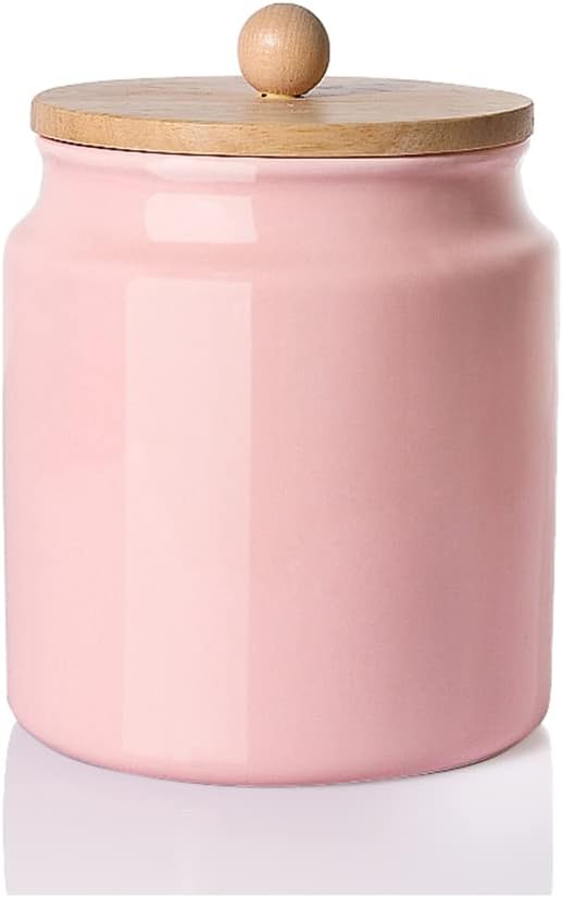 Sweejar Ceramic Kitchen Canisters, 28 FLOZ Porcelain Food Storage Jar with Airtight Seal Wooden Lid, Home Container Serving for Coffee Beans, Tea-leave, Sugar, Salt and More, Tool Bucket (Pink)