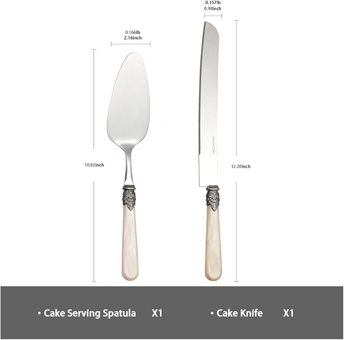 2-piece Cake Knife and Serve Set, Fancy Hand Craft Italian Design, Vintage Pie Knife Server Set with Handle, Cake Cutter Set (Champagne)