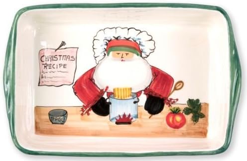 Vietri Old St. Nick Rectangular Baker w/Chef, Christmas Oven Baking Dish Earthenware Bake/Serve Pan