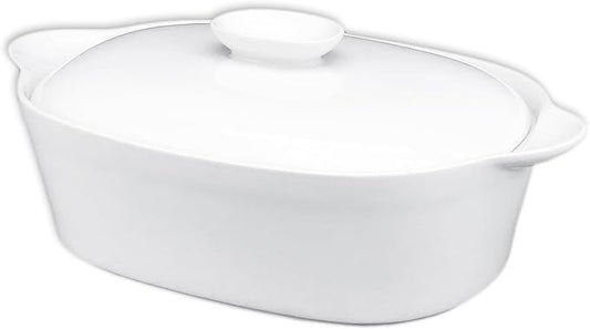 Casserole Dish with Lids, 2 Quart French White Ceramic Tureens, 12.8" x 7.9" Baking Dish, Serving Tureen Soup, for Casseroles, Lasagna Cookware Set, Microwave, Oven Safe