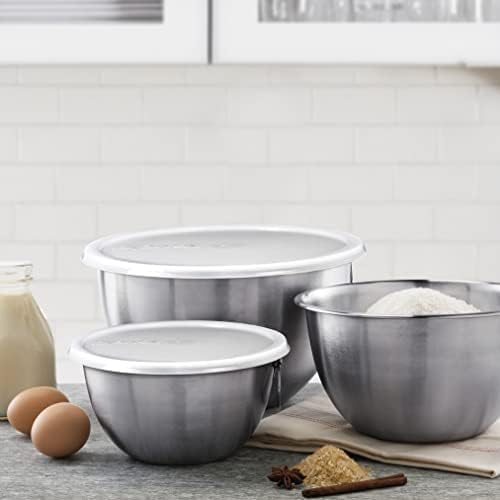 Tovolo Stainless Steel, Set of 3 Mixing Tight-Seal Dishwasher-Safe Metal Bowls with BPA-Free Lids for Food Storage, Stainless Steel