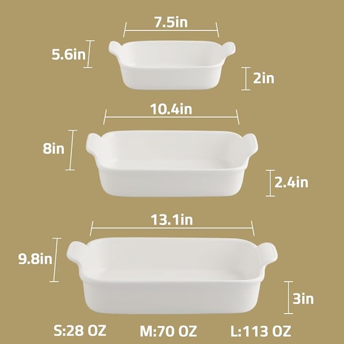 Sweejar Baking Pans Set, Ceramic 9x13 Baking Dish with Handle, Rectangular Casserole Dishes for Oven, Bakeware Sets of 3, Durable Lasagna Pan Deep for Kitchen, Banquet, Wedding Gift(Turquoise)