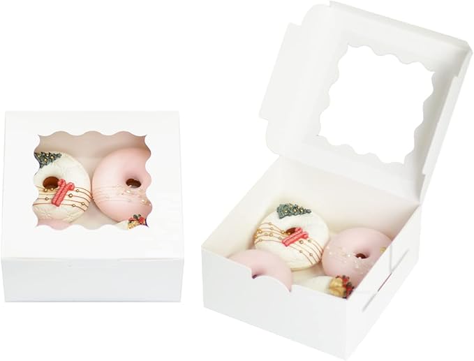 Bakepacker White 30-Packs Bakery Boxes with Window 6x6x3 inches Thick & Sturdy Macaroon Pastry Boxes Cookie Boxes for Bakerys