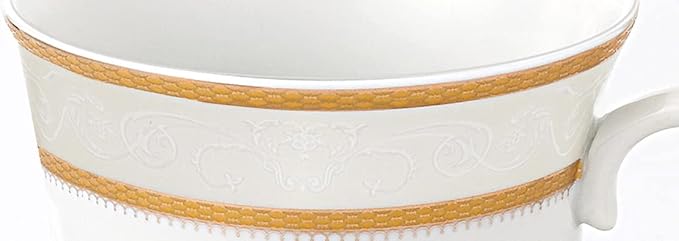 World Gifts Elegant Durable and Colorful Porcelain Tea-Coffee Cups and Saucers Set - Gold, 8 oz. Set of 4