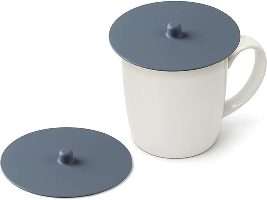 Carrotez 2 Pack Silicone Cup Cover Lids, 4.3 Inch Mug Covers, Reusable Silicone Coffee and Tea Cup Lids - Blue