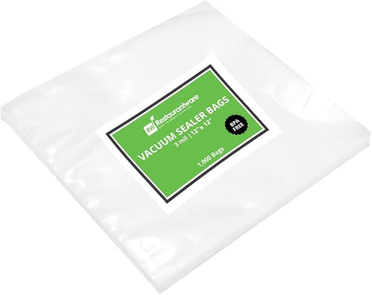 Restaurantware Fresh Hero 12 x 12 Inch Vacuum Sealer Bags 100 Food Storage Bags - 3 mil Thick Microwavable Clear Plastic Sous Vide Bags Freezable For Storing Food Or Sous Vide Cooking