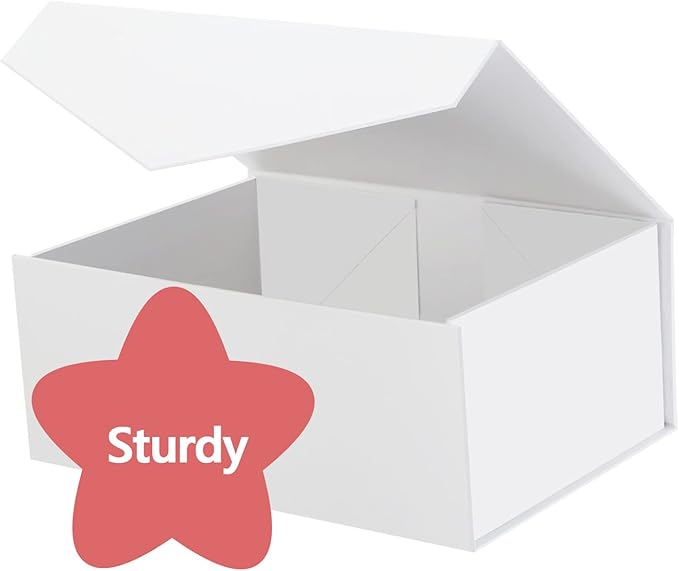 6 White Gift Boxes with Lids for Presents, Magnetic Closure Rectangle Collapsible Gift Boxes, Bridesmaids Proposal Boxes, Wedding, Birthday Gift Packaging (9x6.5x3.8 Inches)