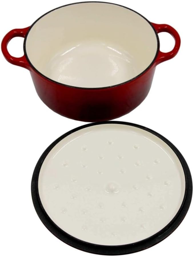 3.5 QT Red Enameled cast Iron Dutch oven_Heavy_Duty Rond pot with Lid for bread Baking, stew, soup,& Roasting"