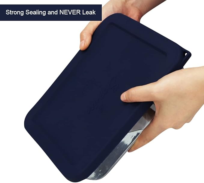 Sophico 6 Cup Rectangle Silicone Storage Cover Lids Replacement for Pyrex 7211-PC Glass Bowls, Container not Included (Navy Blue)