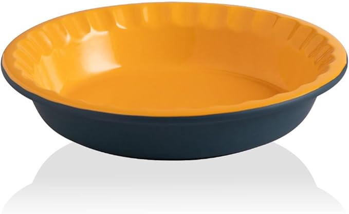 Sweejar Ceramic 10.4 Inches Pie Pan for Baking, Deep and Fluted Porcelain Round Pie Dish, Non-Stick Pie Plate for Pumpkin Pie, Apple Pie, Pie Pots with Morden Farmhouse Design (Blue & Yellow)
