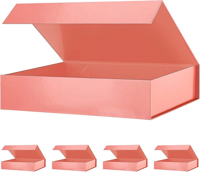 Rose Gold Gift Boxes 11x7.8x2.3 Inches, Magnetic Closure Shirt Boxes with Lids (5 Pack)