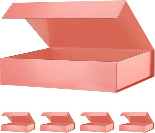 Rose Gold Gift Boxes 11x7.8x2.3 Inches, Magnetic Closure Shirt Boxes with Lids (5 Pack)