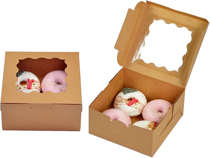 Bakepacker Brown 30-Packs Bakery Boxes with Window 6x6x3 inches Thick & Sturdy Macaroon Pastry Boxes Cookie Boxes for Bakerys