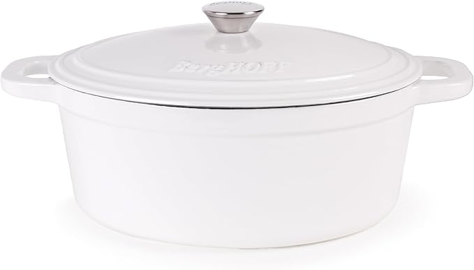 BergHOFF 10Pc Neo Enameled Cast Iron Cookware Set, Matching Lid, Oven Safe Up To 400°F, White