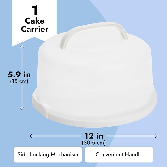 Juvale Round Cake & Pie Carrier with Lid & Handle - 12 x 5.9 in - Plastic Cake Storage Container & Dessert Carrier for Cupcakes - Reusable Collapsible Design