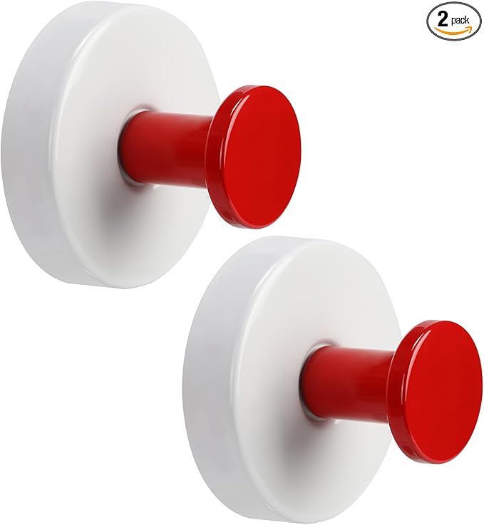 Suction Cup Hooks for Shower No-Drill Bathroom Hooks for Towels, Robes, Loofah Mountable on Bathroom Walls, Kitchen, Glass, Mirrors, Tile and Smooth,Non-Porous Surfaces (2, Red White)