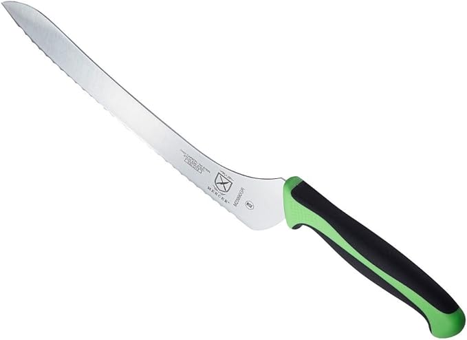 Mercer Culinary Millennia Colors 9-Inch Offset Wavy Edge Bread Knife, Green