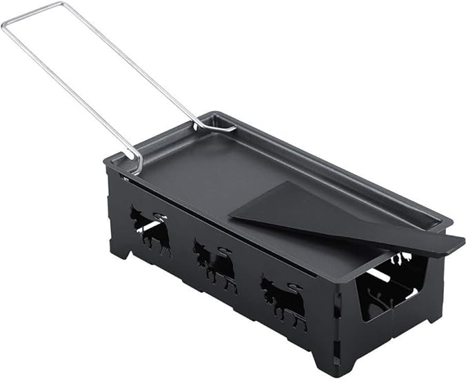 Cheese Raclette, Portable Foldable Non-Stick Cheese Rotaster Baking Tray Candlelight Cheese Melter Pan with Handle Spatula Barbecue Home Kitchen Grilling Tool