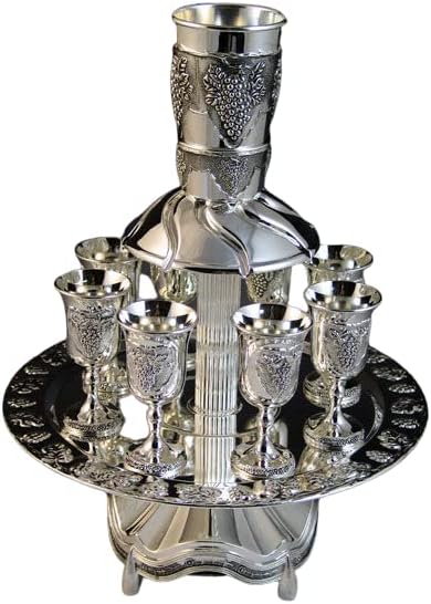 (D) Judaica Silver Plated 8 Cup Fountain Grape Design, Kiddush Ritual Item