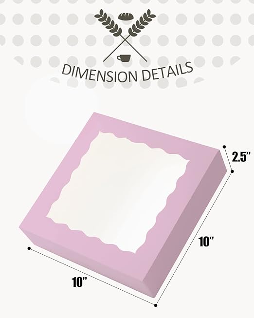 qiqee Auto-pop up Lavender Pie Boxes with Window 10x10x2.5 inch 30Packs Cookie Donut Bakery Box