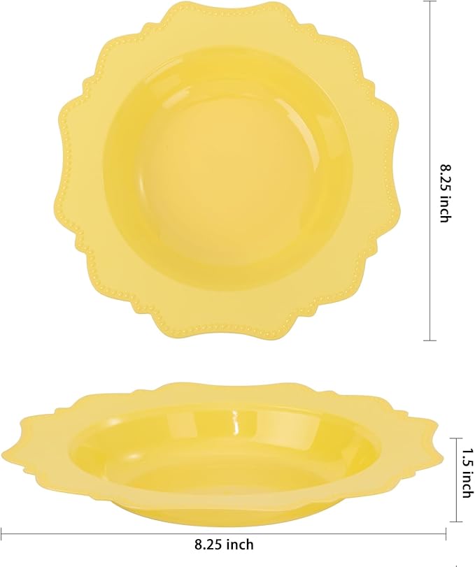 COLOSUS Yellow Plastic Party Bowls (60 Pack) 12 Oz Disposable Soup/Salad Bowl, Fancy Shatterproof Dinnerware for Easter, Catering, Holidays, Weddings, and Everyday Use