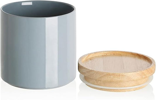 Sweejar Kitchen Canisters Ceramic Food Storage Jar, Stackable Containers with Airtight Seal Wooden Lid for Serving Coffee Bean, Flour, Tea, Spice and More - 39 Fl Oz (Gray)