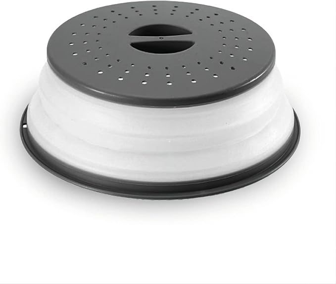 WENWELL Vented Collapsible Microwave Splatter Cover for Food,Kitchen Gadget dish bowl Plate Proof lid Can be Hung,Dishwasher-Safe,BPA-Free Silicone & Plastic,10.5 inchs,gray