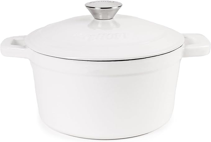 BergHOFF 10Pc Neo Enameled Cast Iron Cookware Set, Matching Lid, Oven Safe Up To 400°F, White