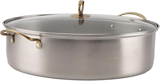 Stainless Steel Fish Poacher Pot, Oval Cookware with Glass Cover, Ceramic Plate and Steaming Rack